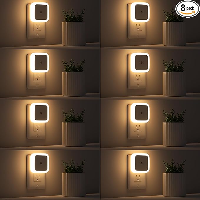 Sujeet LED Night Light 8-Pack – Dusk to Dawn Plug-In Night Lights with Auto Sensor, Warm White Night Lamp for Bedroom, Bathroom & Hallway